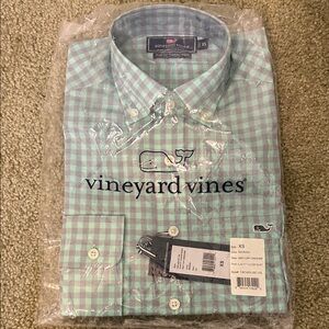 Vineyard Vines Marina Gingham Button-Down Shirt in Mint and Light Blue